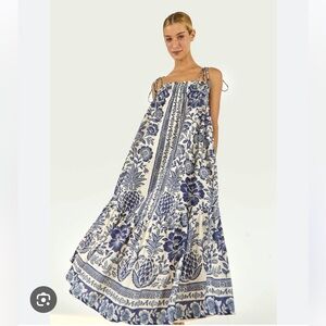 FARM Rio Blue Pineapple Garden Midi Dress